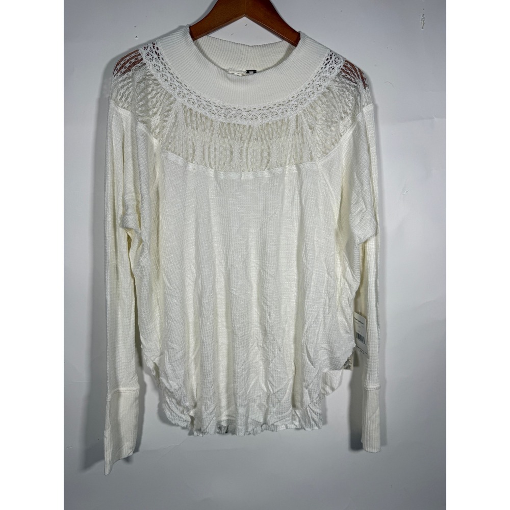 Free People Ivory Lace Yoke Thermal Top OB833257 Size Small NWT